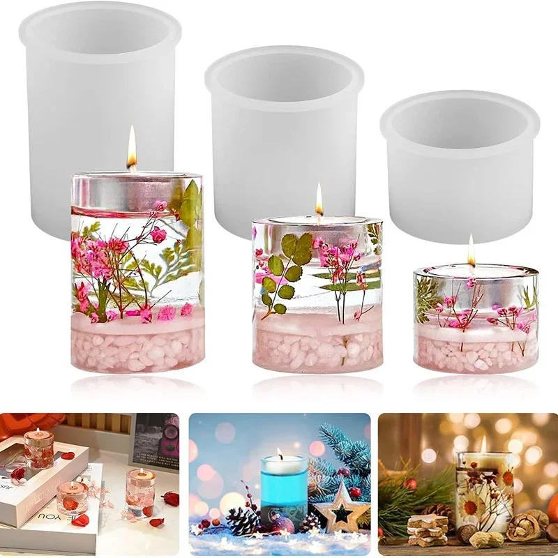 Diy zylindrische Kerzenständer Silikonform, Teelampe Kerzenständer Ton Epoxidharz Gussform, Hochzeitsfeier, Heimdekoration