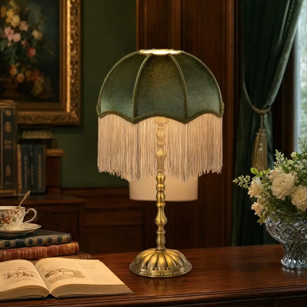 20CM 25CM 30CM Fabric Lampshade European-style Easy To Replace Retro Lampshade Premium Feel Vintage Style Tassels E27 Lampshade