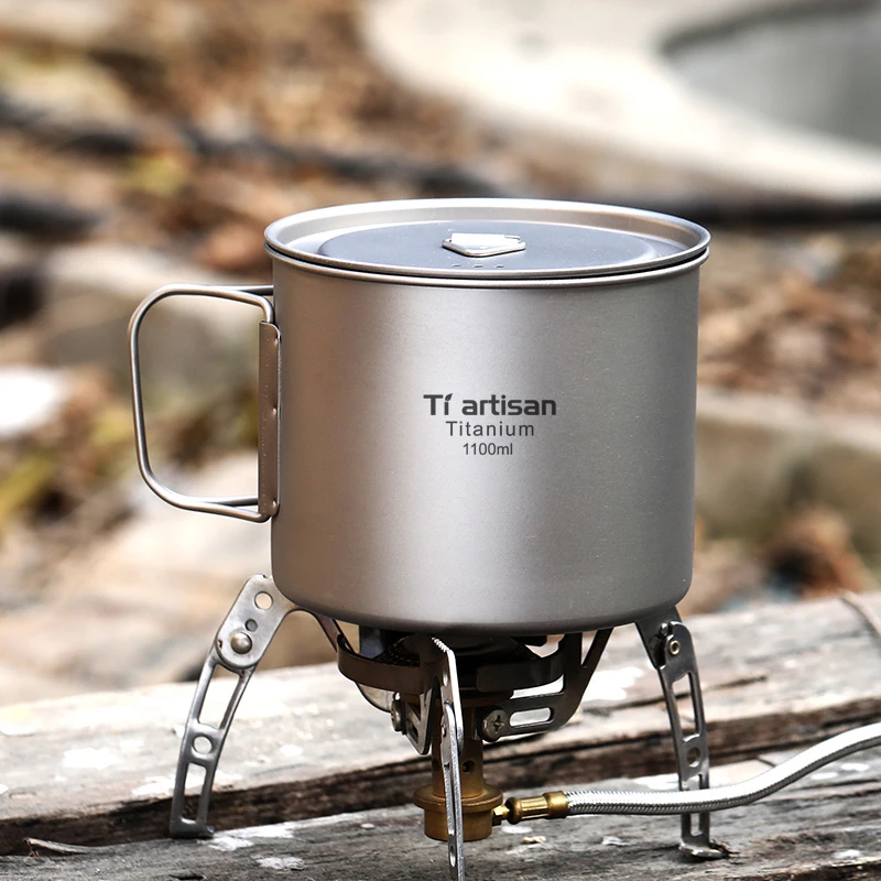 

Tiartisan Titanium Pot Ultralight Portable Camping Tableware Titanium Cup with Lid Outdoor Travel Hiking Picnic Cookware 1100ml