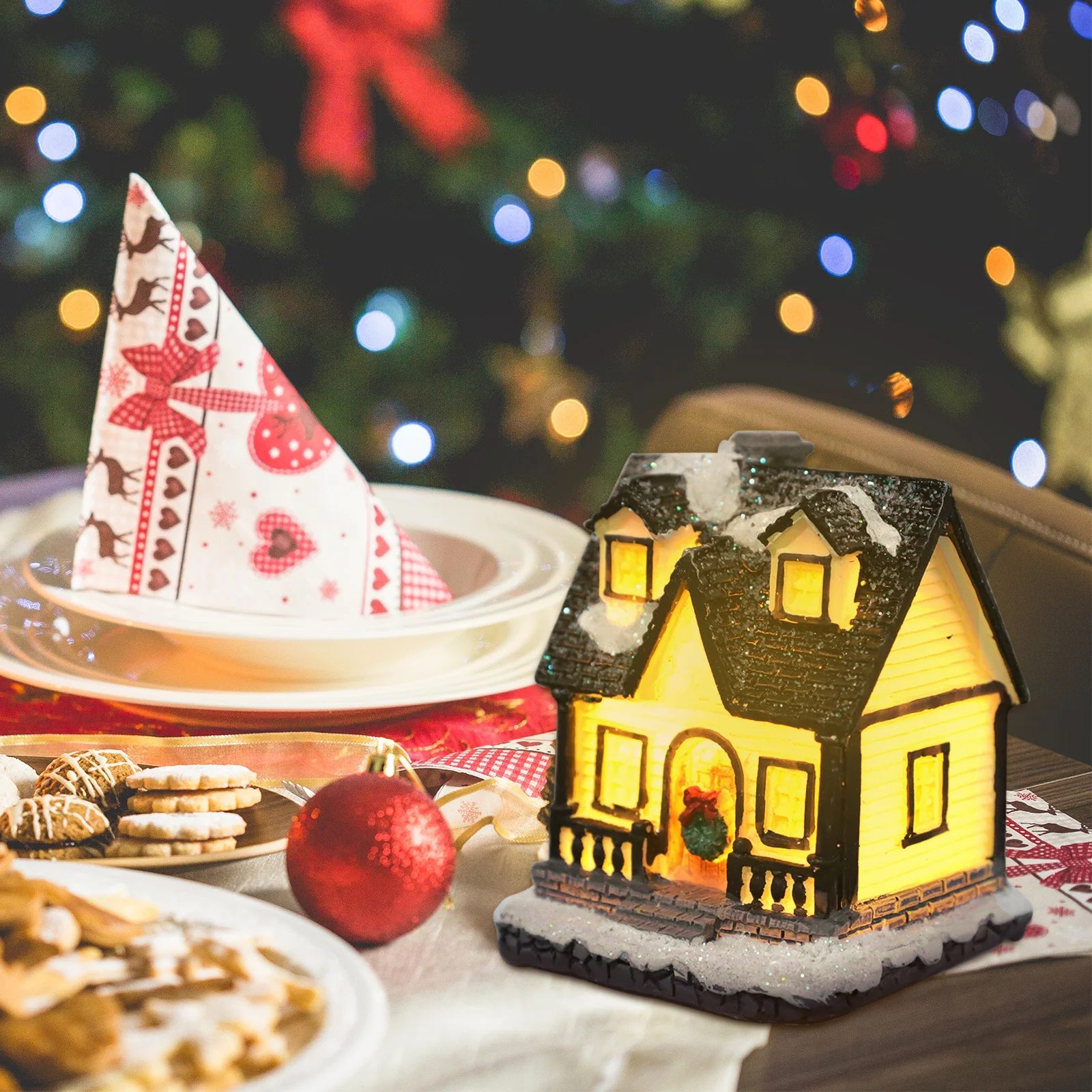 

1Pcs Mini House Ornament Christmas Luminous Decor Stylish Gift for Family Friends Festive Desktop Decoration Idea