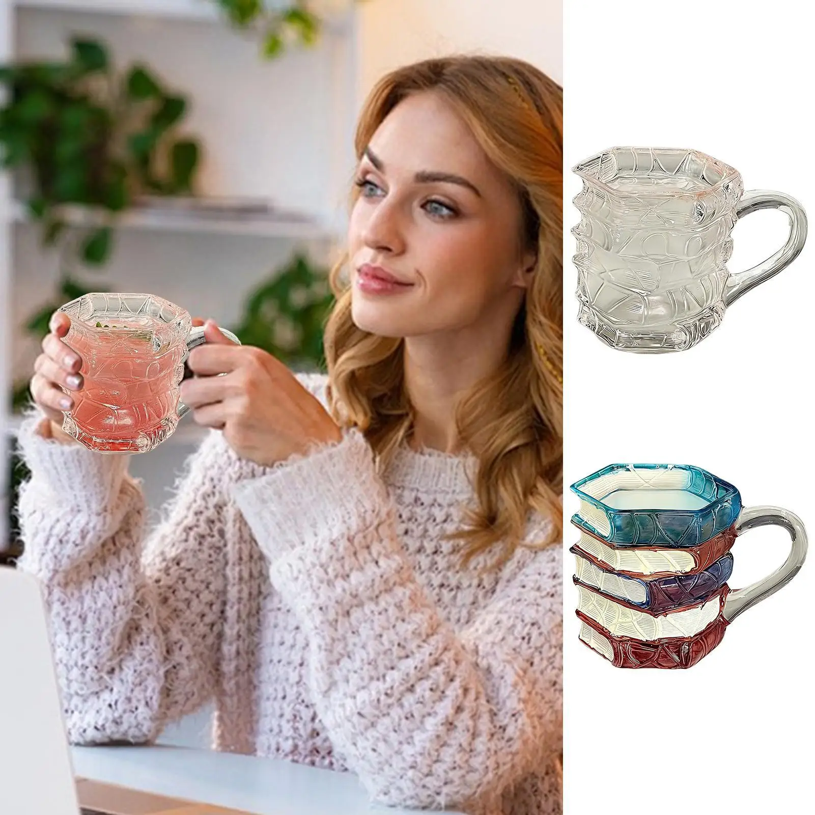 

3D Book Mug 200ml Novelty Heat-Resistant Stained Cup 3D Stacked Book Mug With Handle For Women Bookworms Writers Librarians