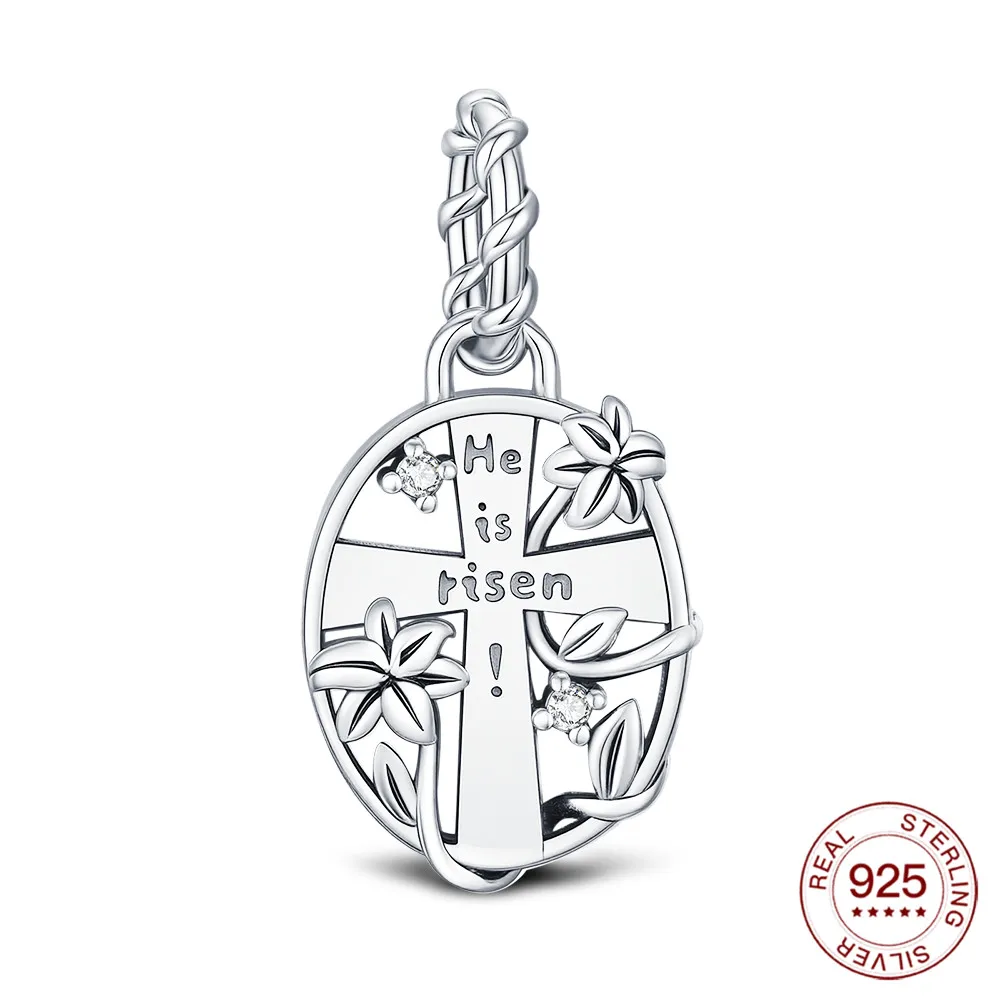 Breloque de pâques en argent 2025 925, croix de résurrection de jésus, perle de lys adaptée au Bracelet Original, bijoux pour femmes, accessoires cadeaux de fête DIY