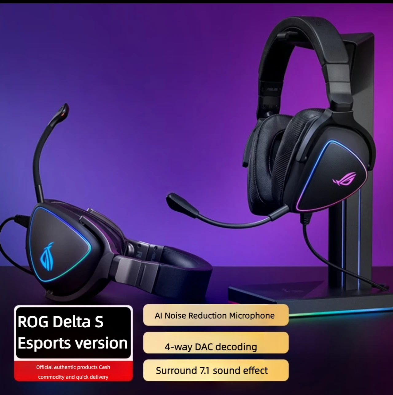 ASUS ROG Low Latency Delta S RGB Gaming Headset with AI Noise-Canceling Microphone (Hi-Res ESS 9281 QUAD DAC, USB-C, AURA Sync)