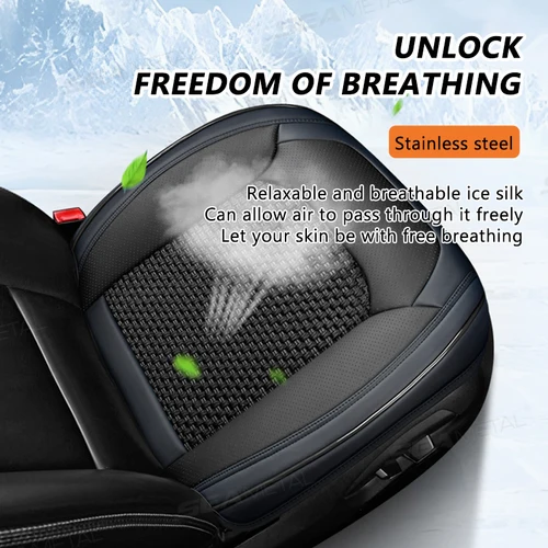 Imagen 2 del producto SEAMETAL-funda transpirable para asiento delantero de coche, cojín de asiento refrescante de seda de hielo, Protector Universal para asiento de coche antiarañazos completamente envuelto