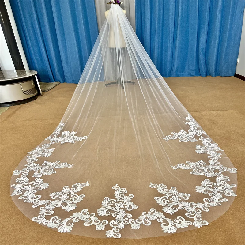 

Real Photos Long Lace Appliques Wedding Veil White Ivory Cathedral Bridal Veil Bride Veil Wedding Accessories