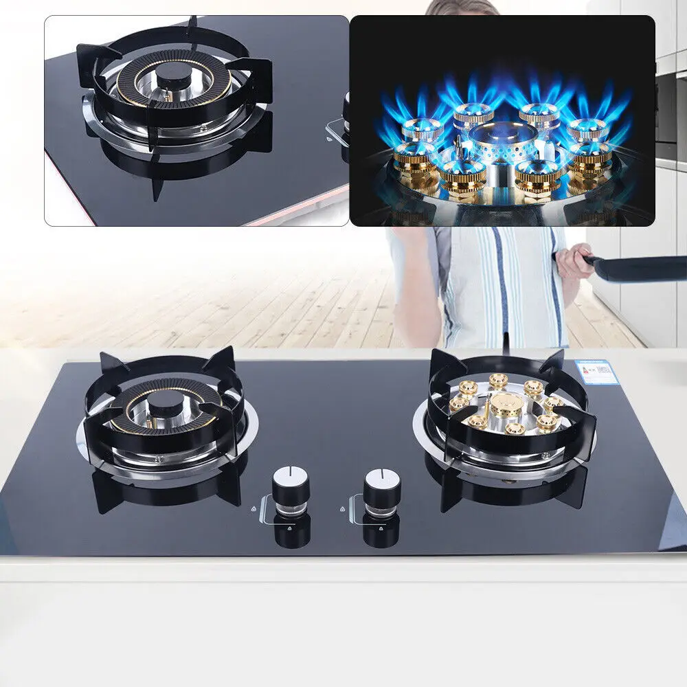 Gas Cooktop Stoves 2 Burner Built-in Natural Gas Stove Tempered Glass Cooktop Stove for Kitchen Cooking (Black)