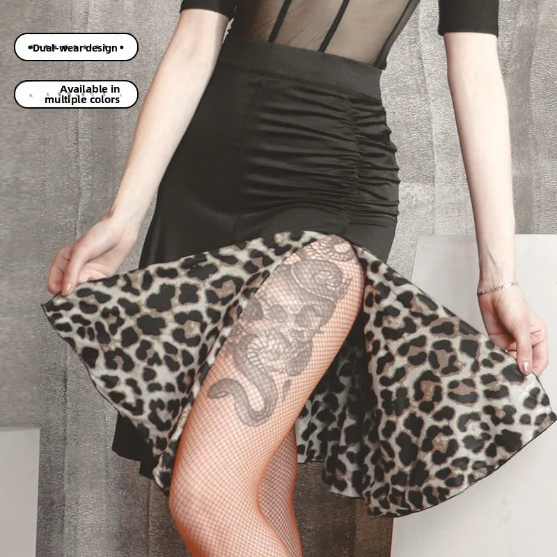 Pratique de la danse latine orm National Stand f jupe bidirectionnelle minceur fendu f jupe été Yoga Fitn vêtements