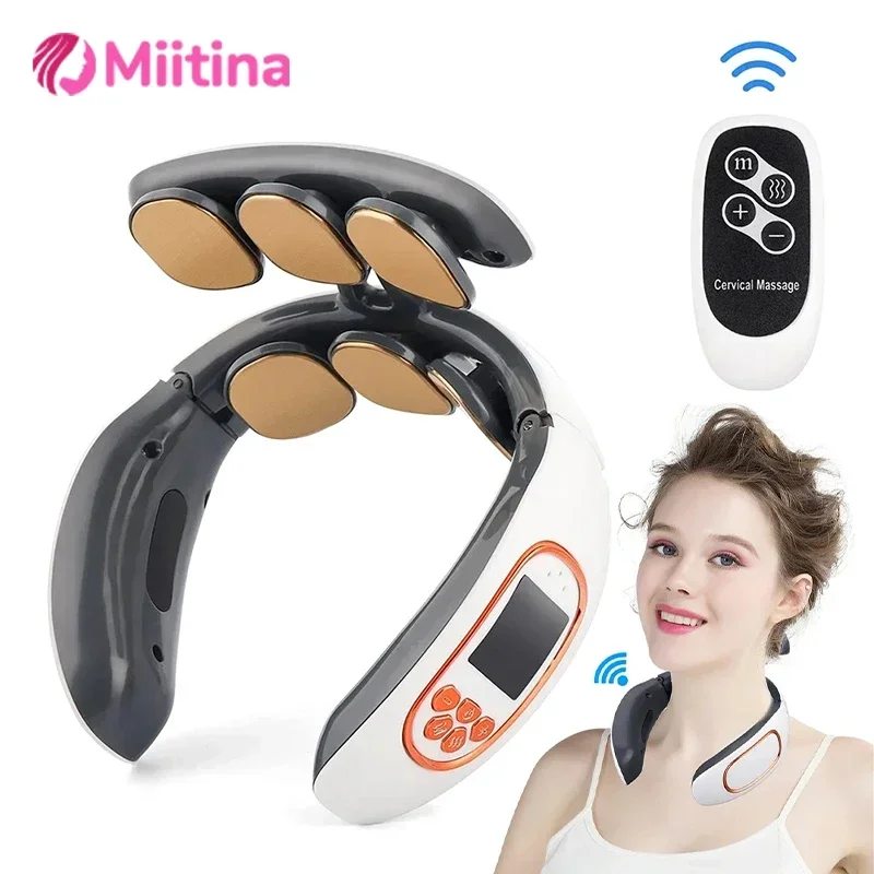 

6 Heads Smart Electric Neck and Back Pulse Massager TENS Wireless Heat Cervical Vertebra Massage Machine Relax Pain Kneading