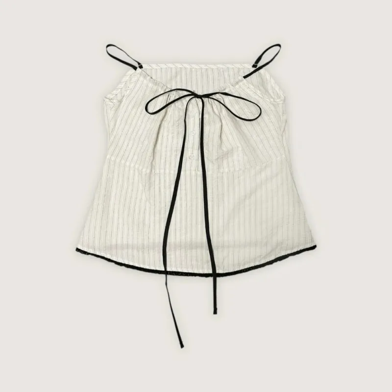 

Casual Early Autumn French Elegant Tanks Slim Lace Up Panelled Stripe Camis Short Sexy Spice Girls All-match Pure Desire Tees