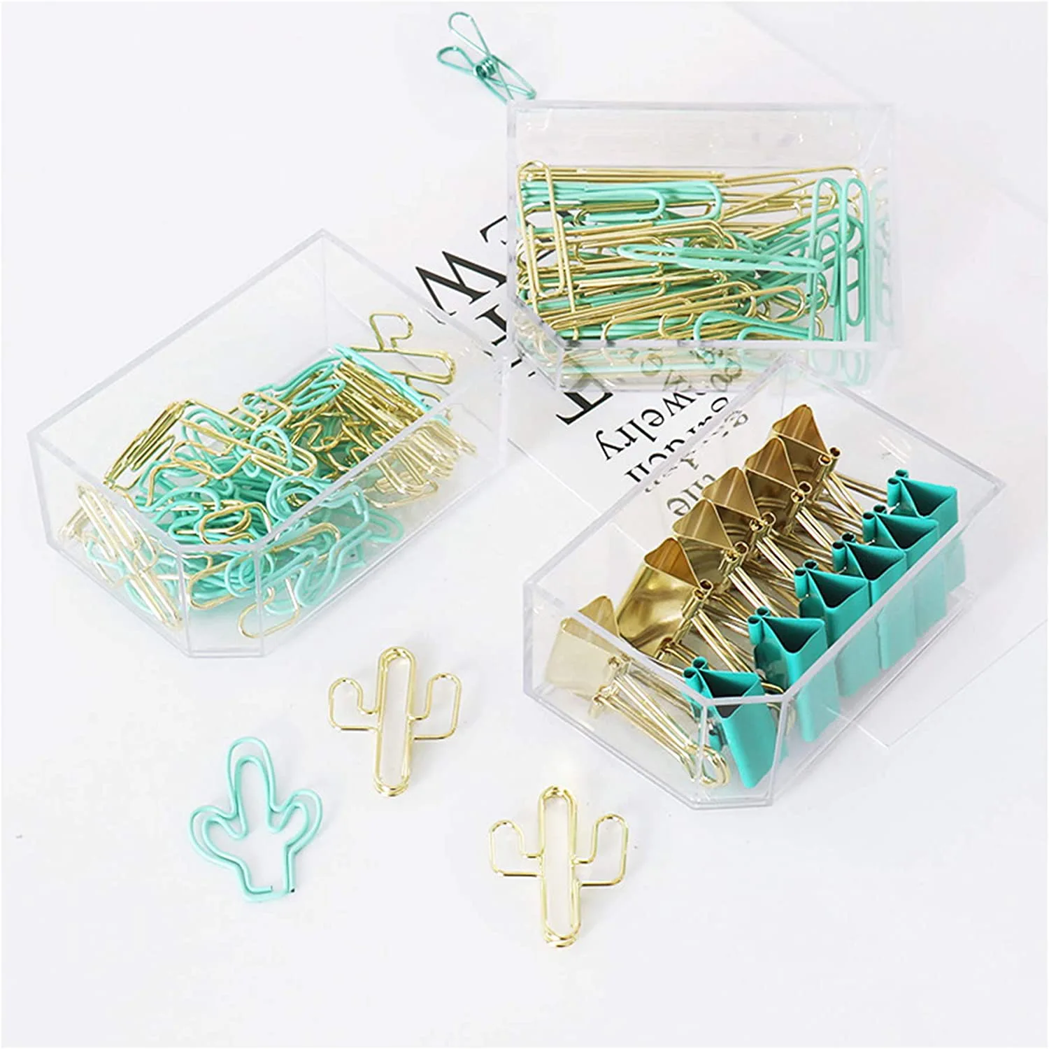 Gold Binder Clips And Paper Clips Set (3-In-1 Boxed) For Office School Supplies Teachers Classroom Daily Use