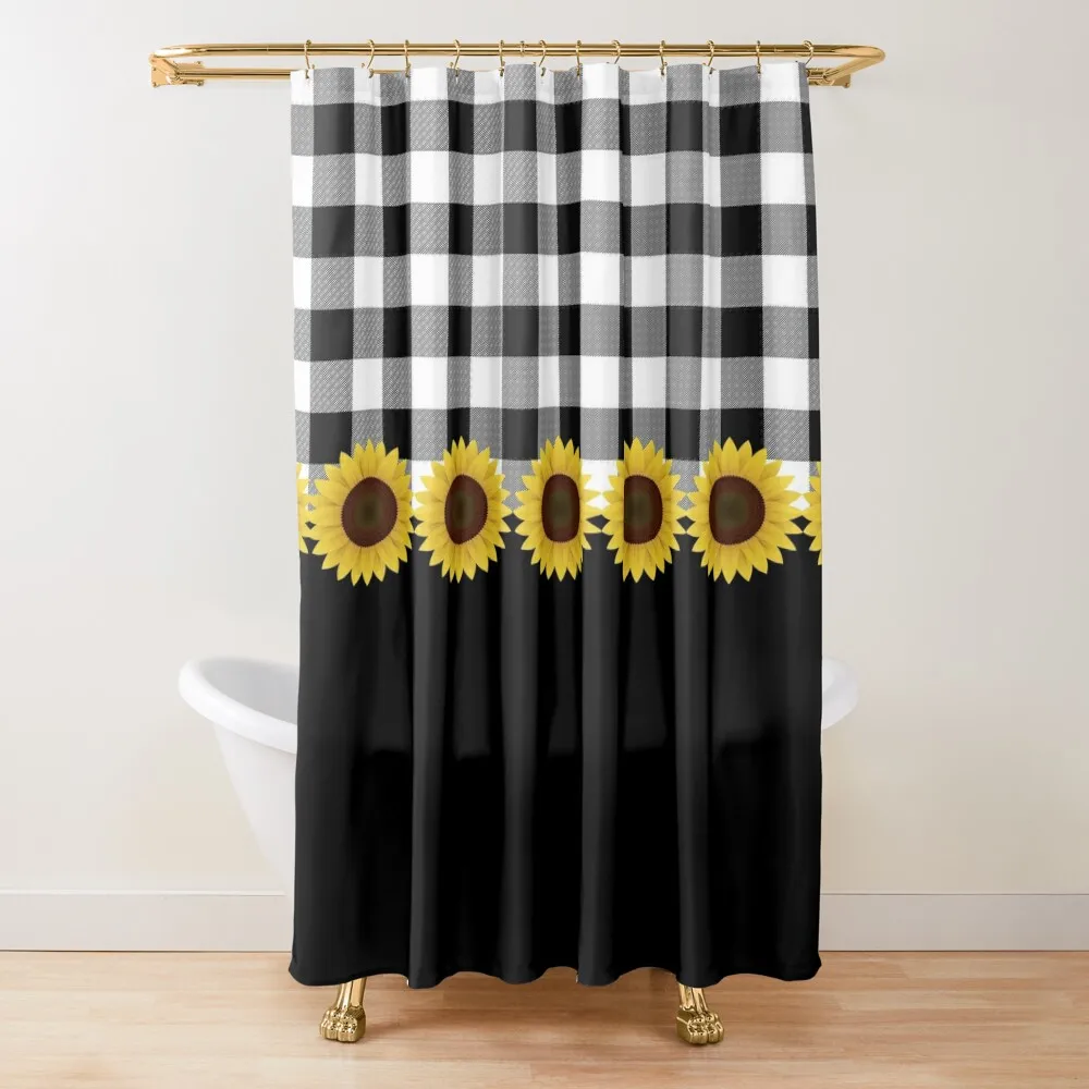 

Black White Buffalo Plaid & Yellow Sunflower Shower Curtain Cover Bathroom Accessory Shower For Bathroom Set Curtain