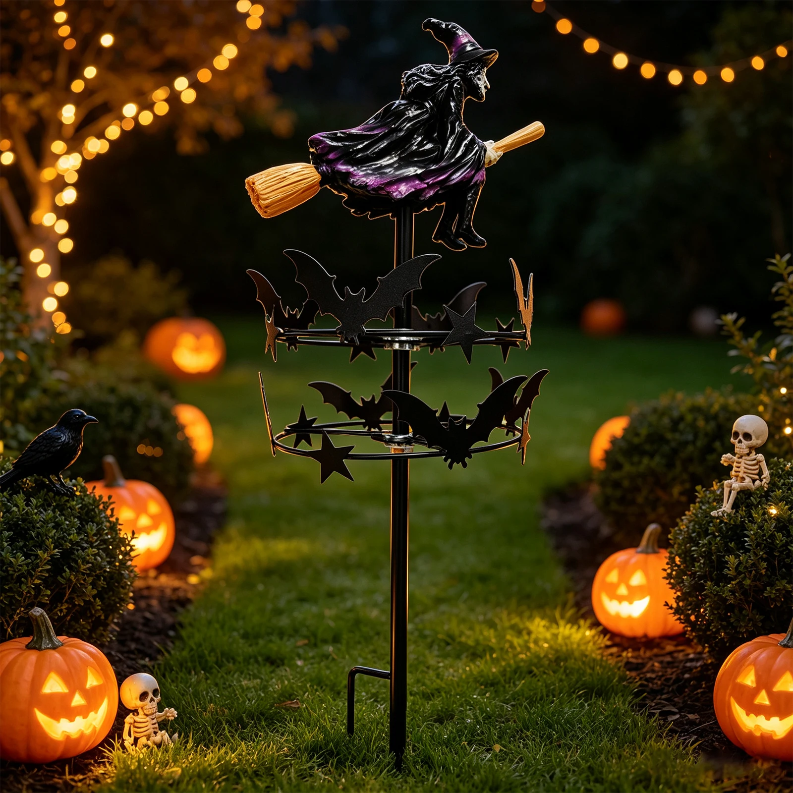 Mystery Witch Garden Wind Spinner Weather Resist Halloween Lawn Ornament for Garden Patio Pathway Fall Decorations