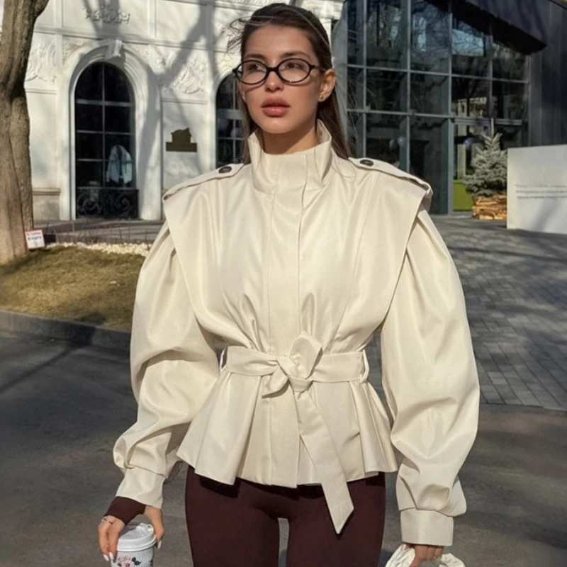 

TARUXY плащ на шнуровке с поясом для поездок на работу, женский свободный плащ для отдыха, однотонная модная куртка с длинными рукавами, женская осень-зима