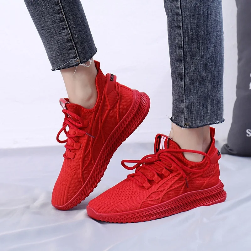 2022 Fashion Spring Female Sneakers Women Shoes Korean Mesh Yellow Ladies Shoes Woman Lace Up Red Black Casual Shoes Breathable