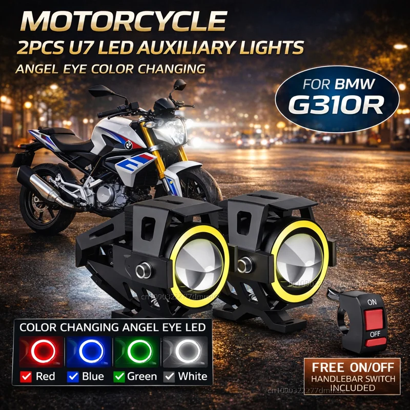 

Waterproof Motorcycle LED Headlight 3000LMW U7 Motorbike LED Driving Fog Spot Light with Switch For BMW G310R 2016 2017 2018