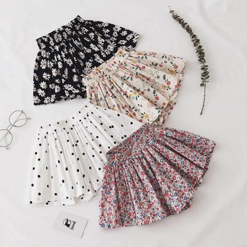 2023 Summer Children's Clothing Elastic Waist Thin Cotton Girls Fashion Printing Lovely Small Fragmented Daisy Pleated Skirt