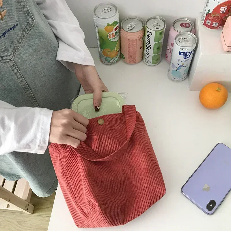 Petit sac à lunch en velours côtelé pour femme, sacs fourre-tout portables en toile, cuillère à soupe, SGB1