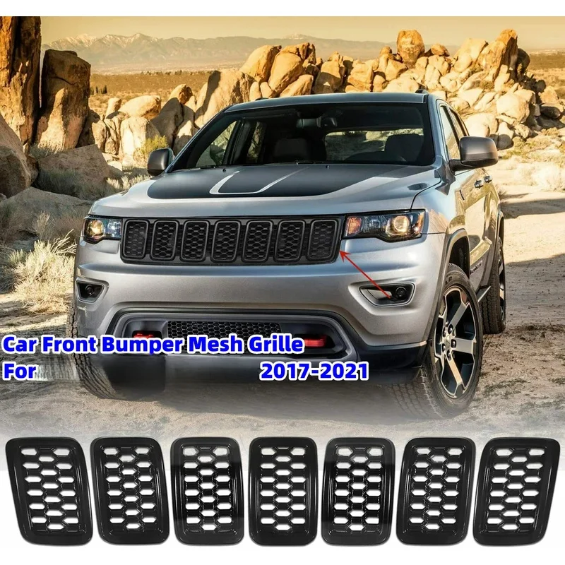 

For Grand Cherokee 2017 2018 2019 2020 2021 Front Bumper Grille Honeycomb Mesh Grill Cover Trim Decor