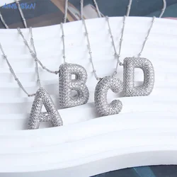 MHS.SUN High Quality Bubble Initial Necklace Letter A-Z Silver Color Zircon 26 Initial Balloon Pendant For Women Men Jewelry