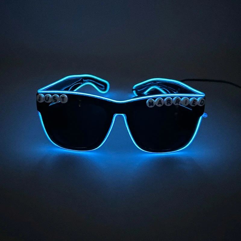 New Type LED Light Up Just Married Glasses Glowing Neon Glasses Wedding Party Decor Sunglasses Luminous Glasses Supplies