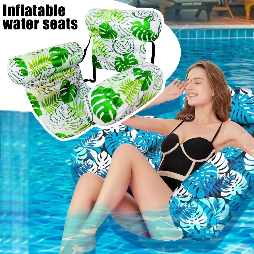 Canvas Style Inflatable Water Seat Recreation Lounge Chair Floating Bed Foldable Dual Use Backrest Float Mattress Portable Beach