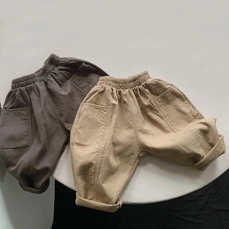 

Autumn New Children Loose Pocket Trousers Cotton Baby Girls Solid Harem Pants Fashion Boys Versatile Casual Pants Kids Clothes