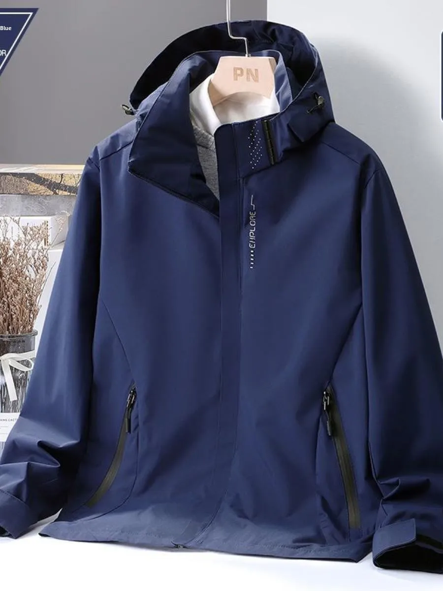 

Spring Casual Waterproof Dir Proof Jaet with Detachable Cap Windproof Faux Wool Men's Stand Fit Coat for Couples