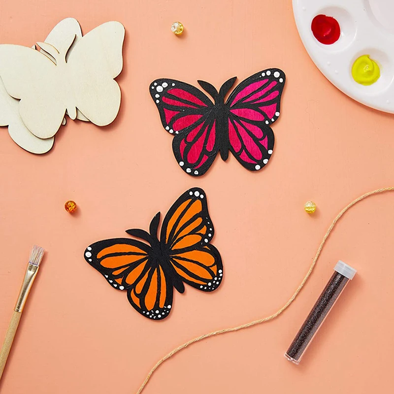 10pcs Wooden Butterfly Blank Wood Slices Kids Painting Crafts Wedding Easter Home Decorations Butterfly Birthday Party DIY Gift view 5