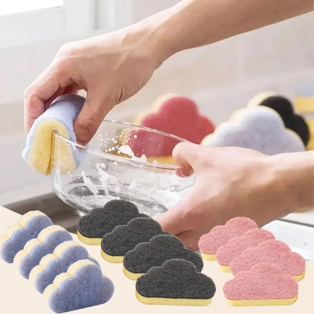 4Pcs Cloud Cleaning Sponge Brush Kitchen Office Dishwashing Brushes Household Dishwashing  Sponge Pads