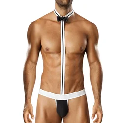 Sexy Men's Bow Tie Thong Underwear Novelty G-string Homme Mankini Lingerie Set Bodysuit Performance Male Erotic Costume Lingeria