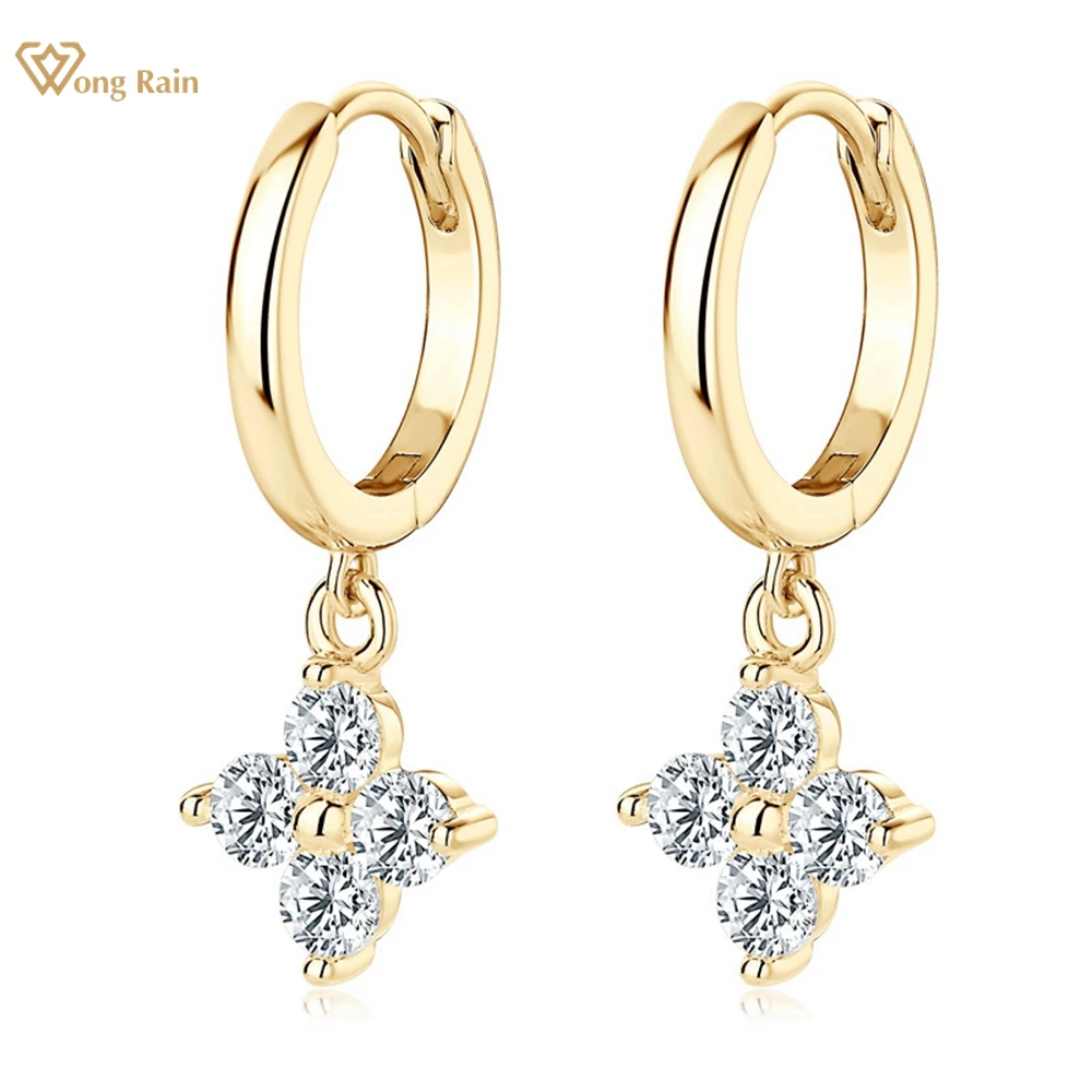 

Wong Rain 18K Gold Plated 925 Sterling Silver VVS1 3EX D Real Moissanite Diamond Gemstone Flower Drop Earrings Fine Jewelry Gift