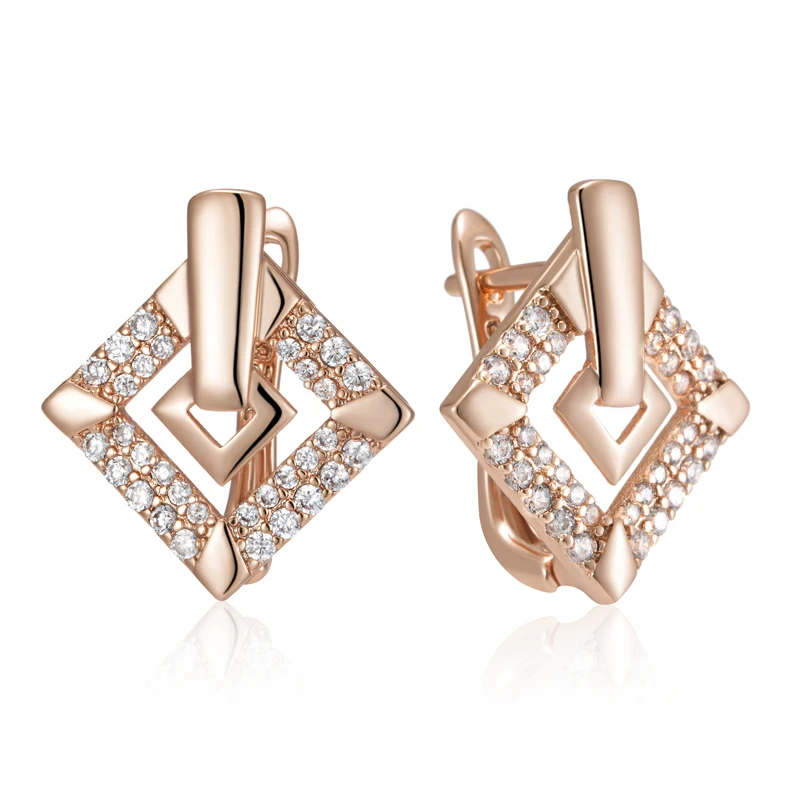 Kinel Hot 585 Rose Gold Color Square English Earrings for Women Fashion Natural Zircon Accessories Daily Fine Vintage Jewelry