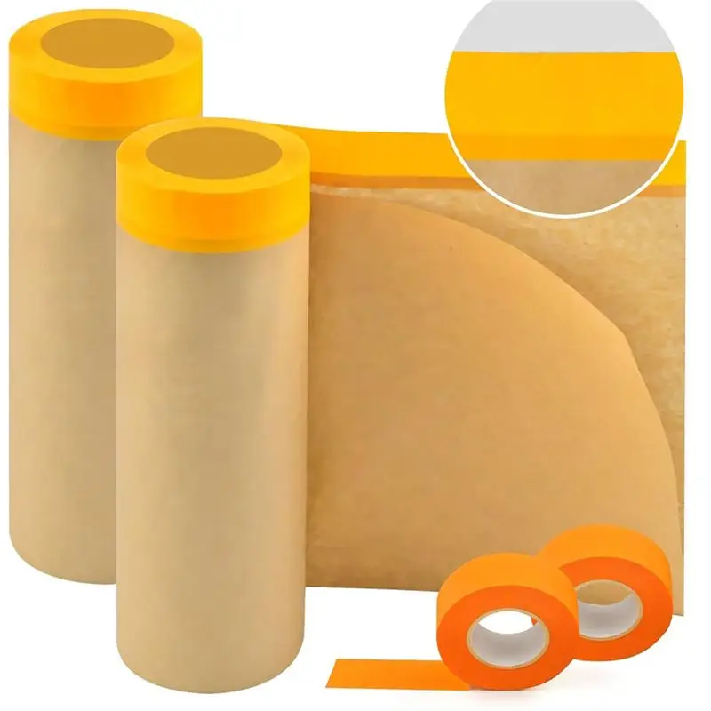 Reliable-Pre-Taped Masking Paper, Automotive Paint Masking Paper For Painting Cars And Auto Body Floor Protection Wall Furniture