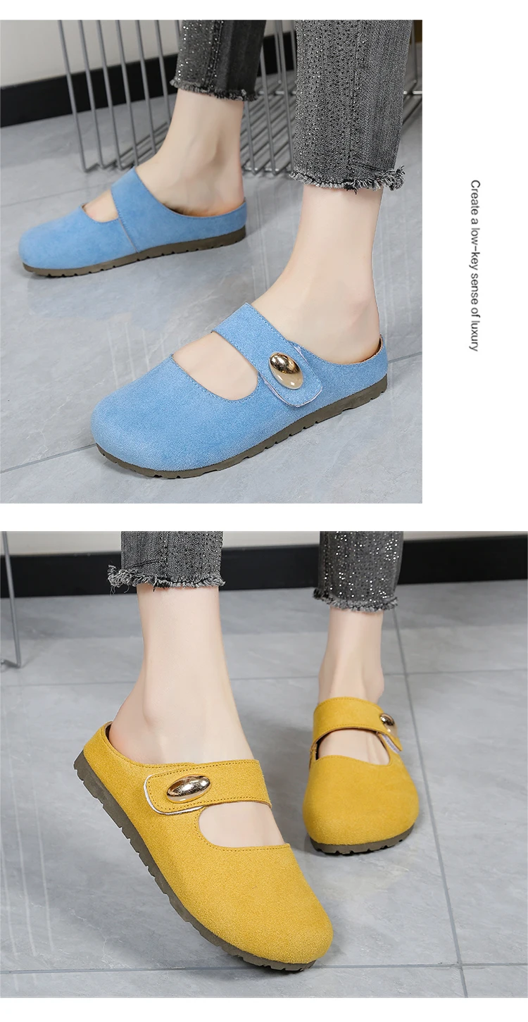 Damen-Retro-Slipper, Damen-Einabsatz-Sandalen, geknöpfte Loafer im koreanischen Stil, Mule-Schuhe, modische Outdoor-Slipper – Detail 5