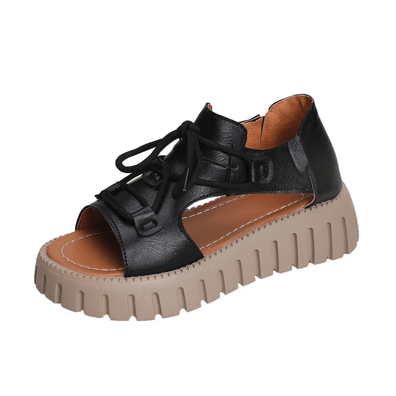 Schoenen Dames 2024 Nieuwe Veters Damessandalen Zomer Rome Open Teen Effen Platform Casual Comfortabele Sandalen Zapatos Mujer