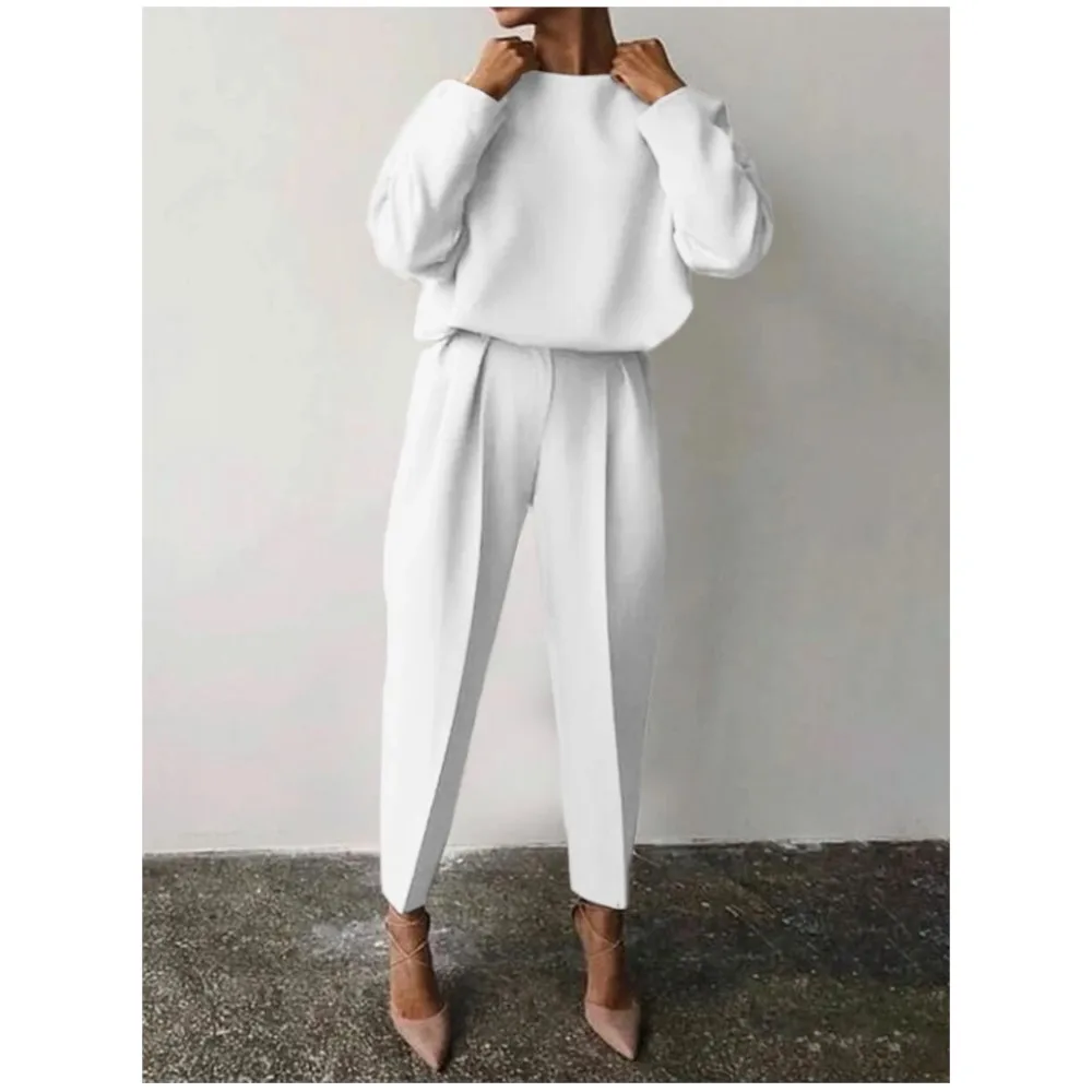 Fashion Long Sleeve Solid Pant Sets Women\'S 2024 Autumn Casual Office Ladies 2 Piece Set Solid Color Simple Female Streetwear