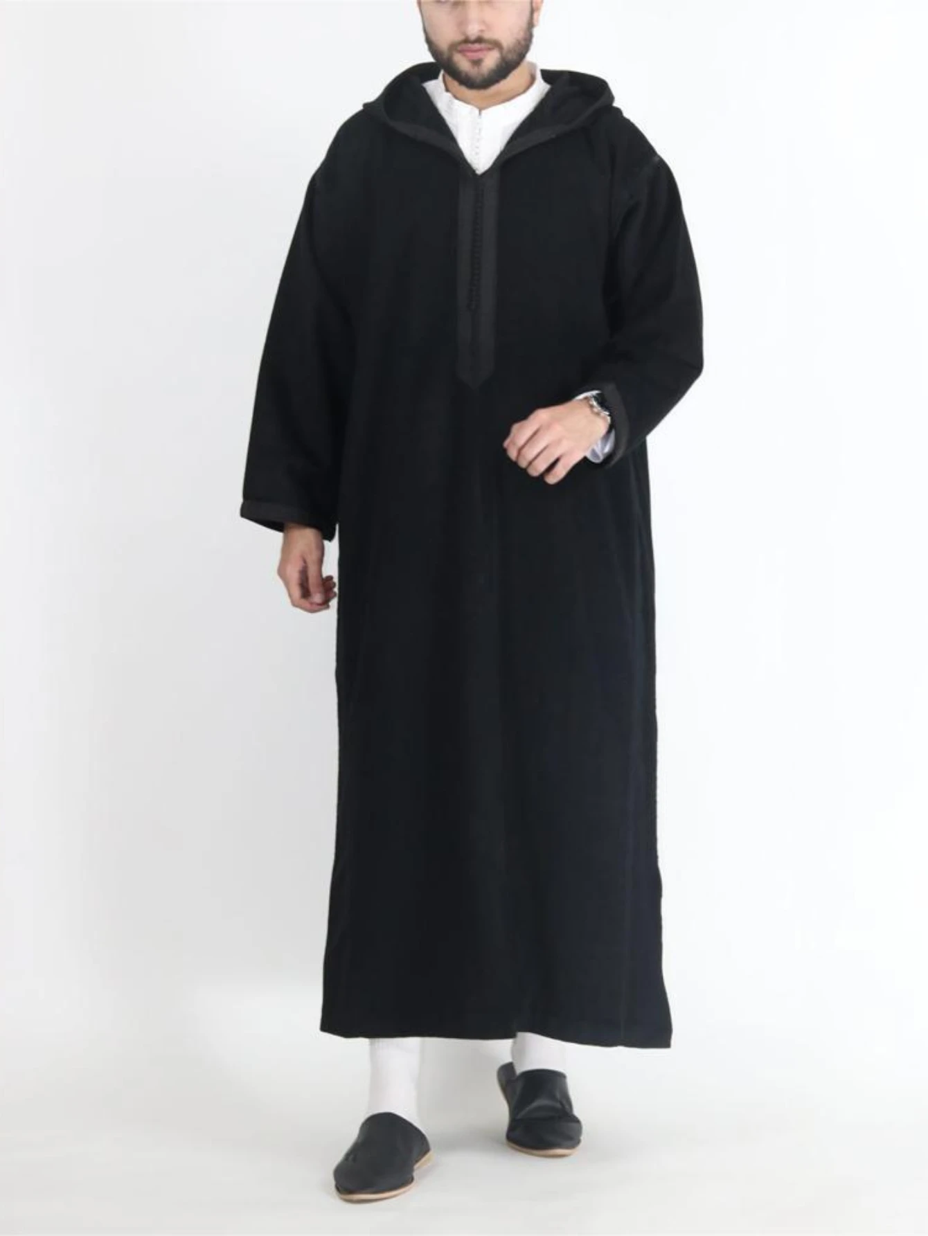 男性ロングローブフード付きイスラム教徒の祈りディシュダシャささやかなジュバトーブイスラムドバイサウジアバヤカフタンラマダンモロッコアバヤガウン