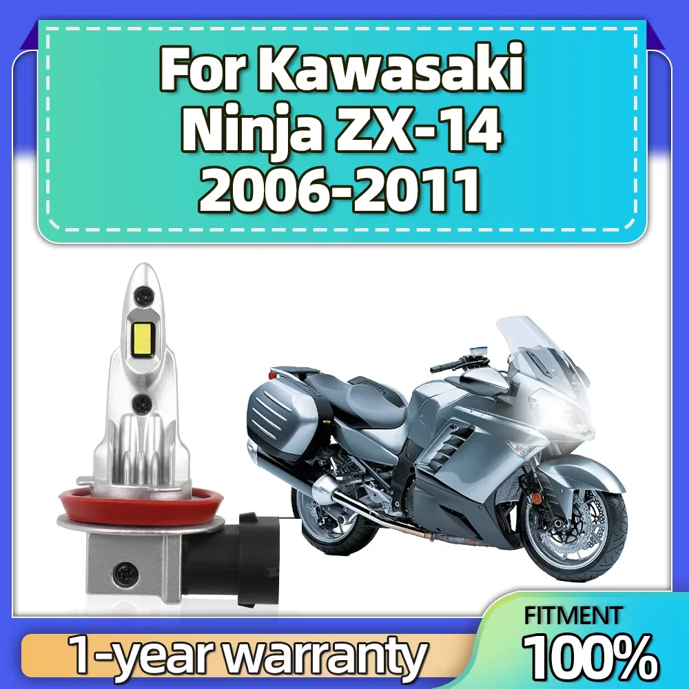 1Pcs Canbus H11 Motorcycle LED Headlight High/Low Bulbs CSP 3570 Chips White For Kawasaki Ninja ZX-14 2006 2007 2008 2009-2011