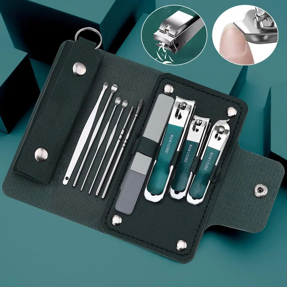 Set di manicure portatili da 10 pezzi Kit per pedicure Set di tagliaunghie nero brillante Strumenti per la cura personale Forbici ﻿