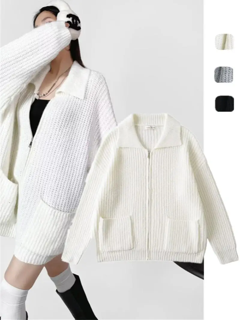 

Sweet Pure Rich Girl Long Sve вязаный открытый кардиган на молнии женский осенне-зимний ленивый мягкий свободный повседневный свитер Jaet