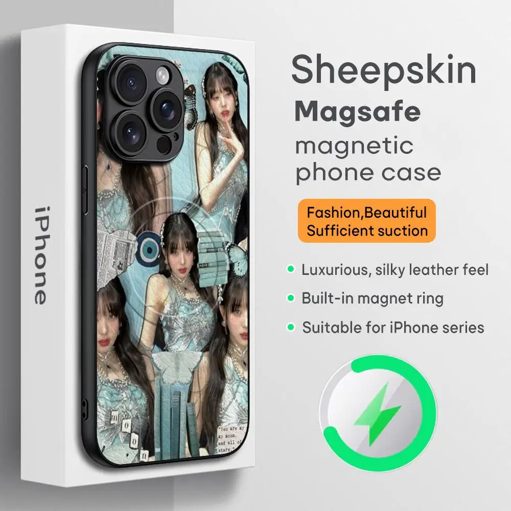 Beauty girl Jang Wonyoung Phone Case For iPhone 16 15 14 13 12 11 Plus Pro Max  High-end Luxury Magsafe Sheepskin