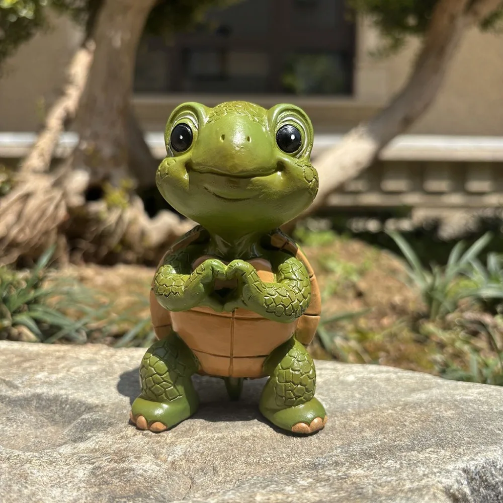 

Cute Heart Turtle Statue Resin Exquisite Miniature Turtle Figurine Weatherproof Garden Turtle Ornament For Pond Yard Porch