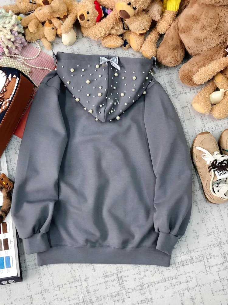 Autumn New American High Street Heavy Industry Beaded Character Printing Trendy Cool Fashion Hooded Sweatshirts Women 2025
