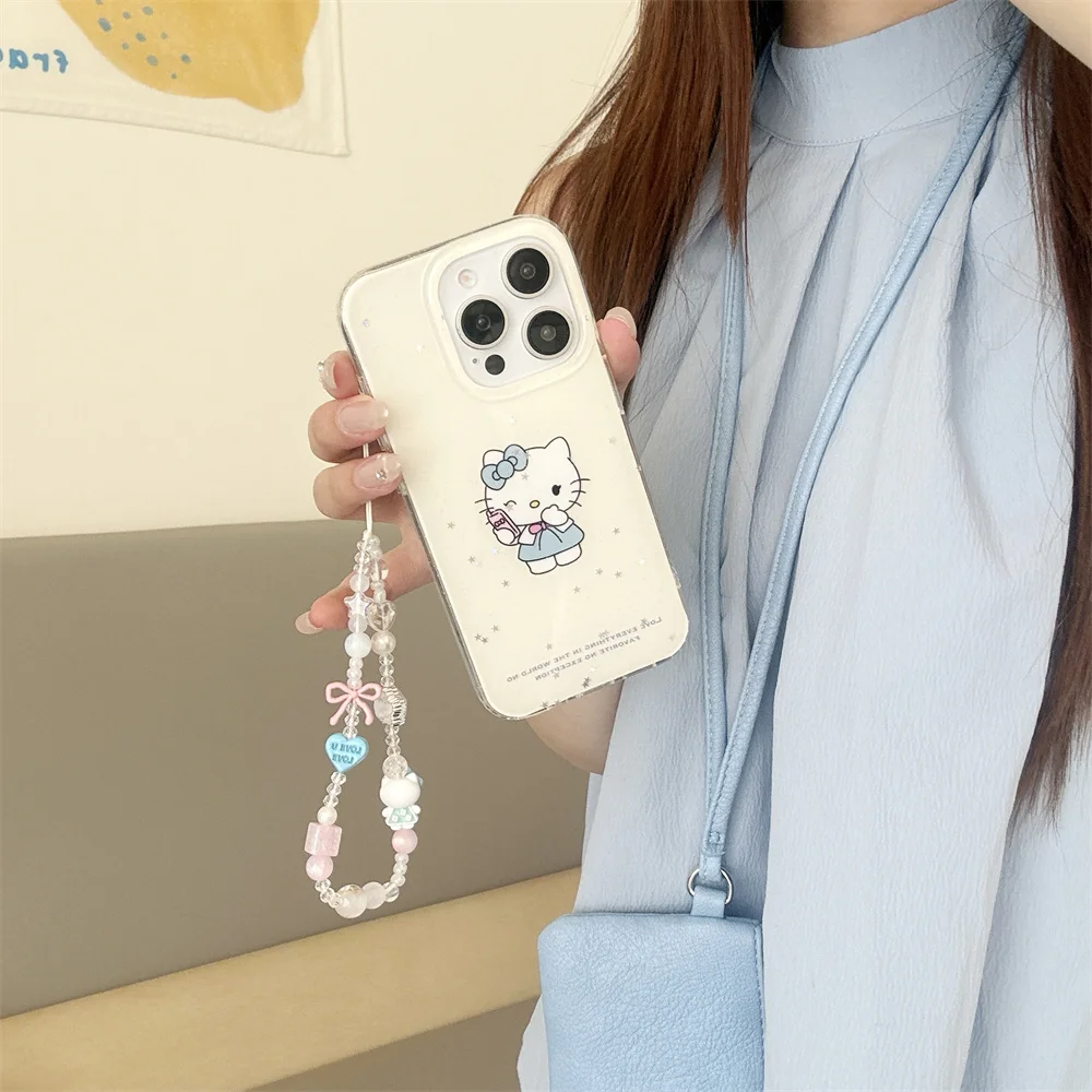 

New simple glitter Hello Kitty phone case for iPhone 15 Pro 16 ProMax 13 14 Fundas cartoon cute girl protective case with hinges