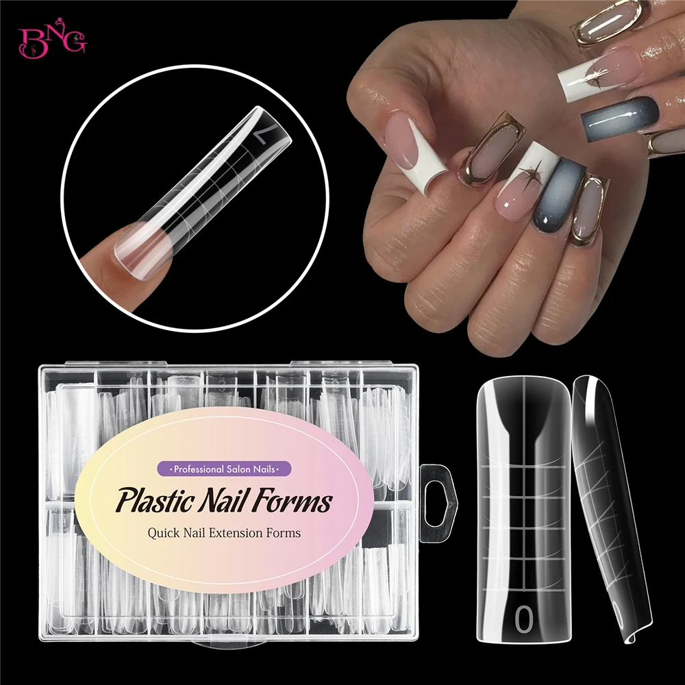 BNG 140 قطعة أشكال أظافر مزدوجة مربعة من جل الأظافر غطاء كامل قوالب أظافر 14 مقاسًا لتطويل الأظافر من البلاستيك الناعم المرن #3