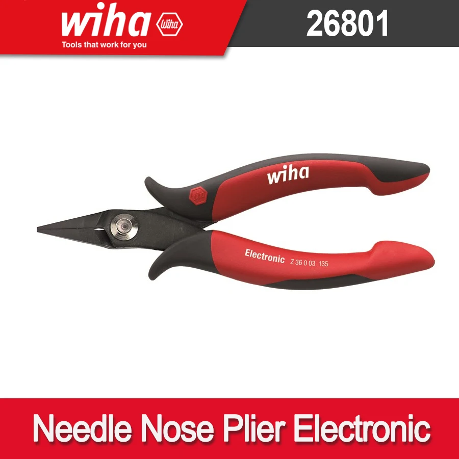 

Wiha 26801 Electronic Needle-nose Pliers with Short Narrow Head for Holding Small Components As Well As for Holding