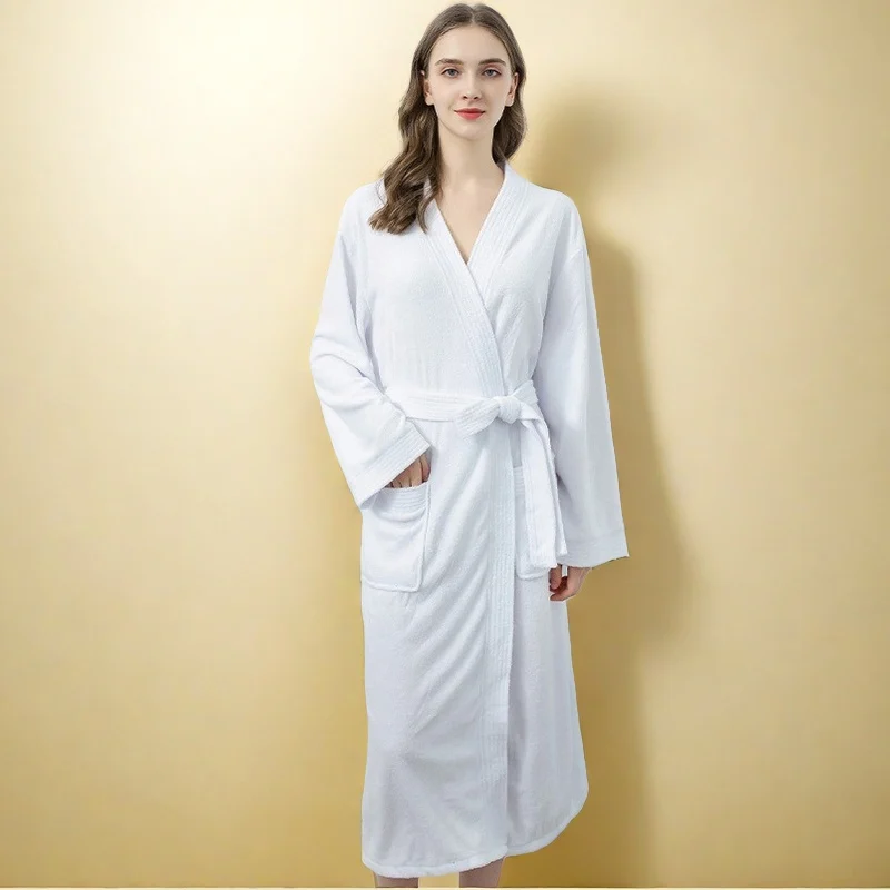 High Quality Hotel Home Cotton Bathrobe For Men Pure Cotton Embroidered Lapel Absent Bath Robe Men's Solid Color Dressing Gown