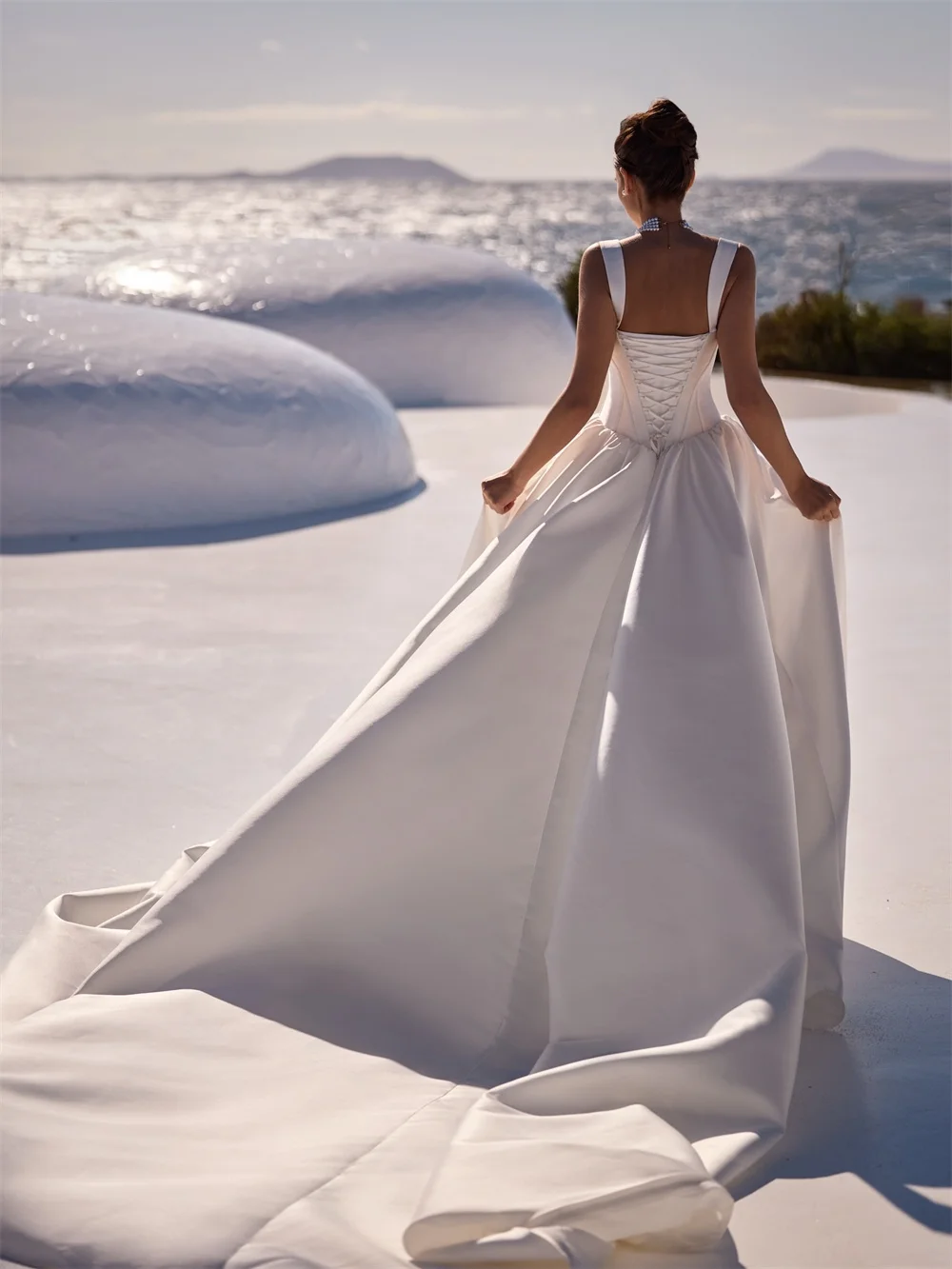 Tokyo Satin Straps Sweetheart Corset Wedding Dress Basque Waist Ball Gown Elegant Beach Wedding Formal Party Evening Gown 2026