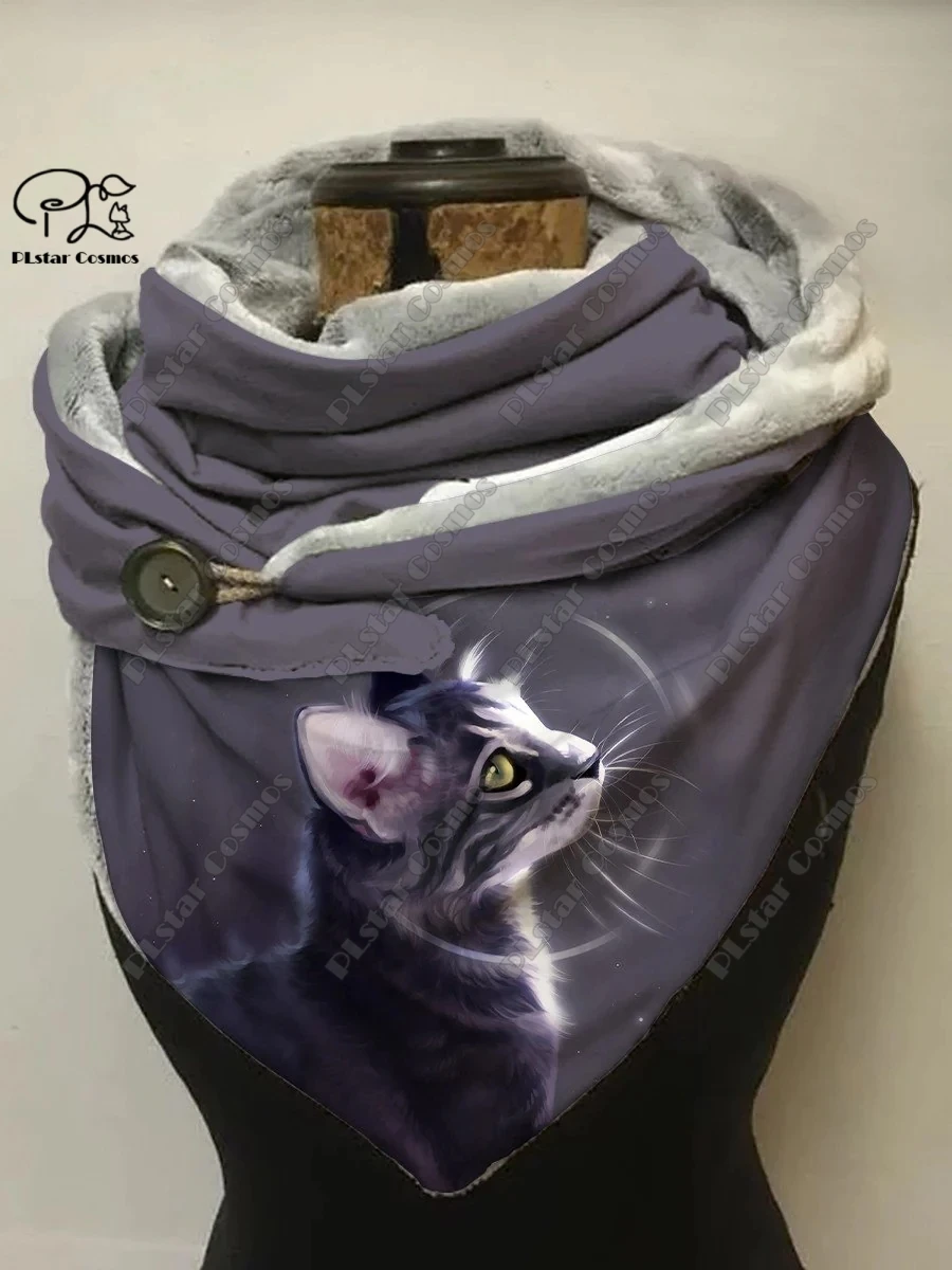 3D printed animal series cute kitten funny pattern female warm shawl spring and winter small triangle scarf M-1