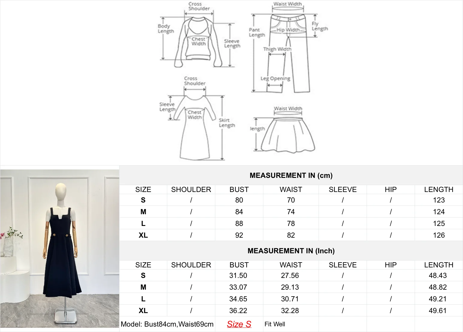 Nuovo Elegante Abito Midi Vintage da Donna 2026, Nero con Spalline Sottili, Scollo Quadrato, Cut-out, Vita Alta e Bottoni Dorati